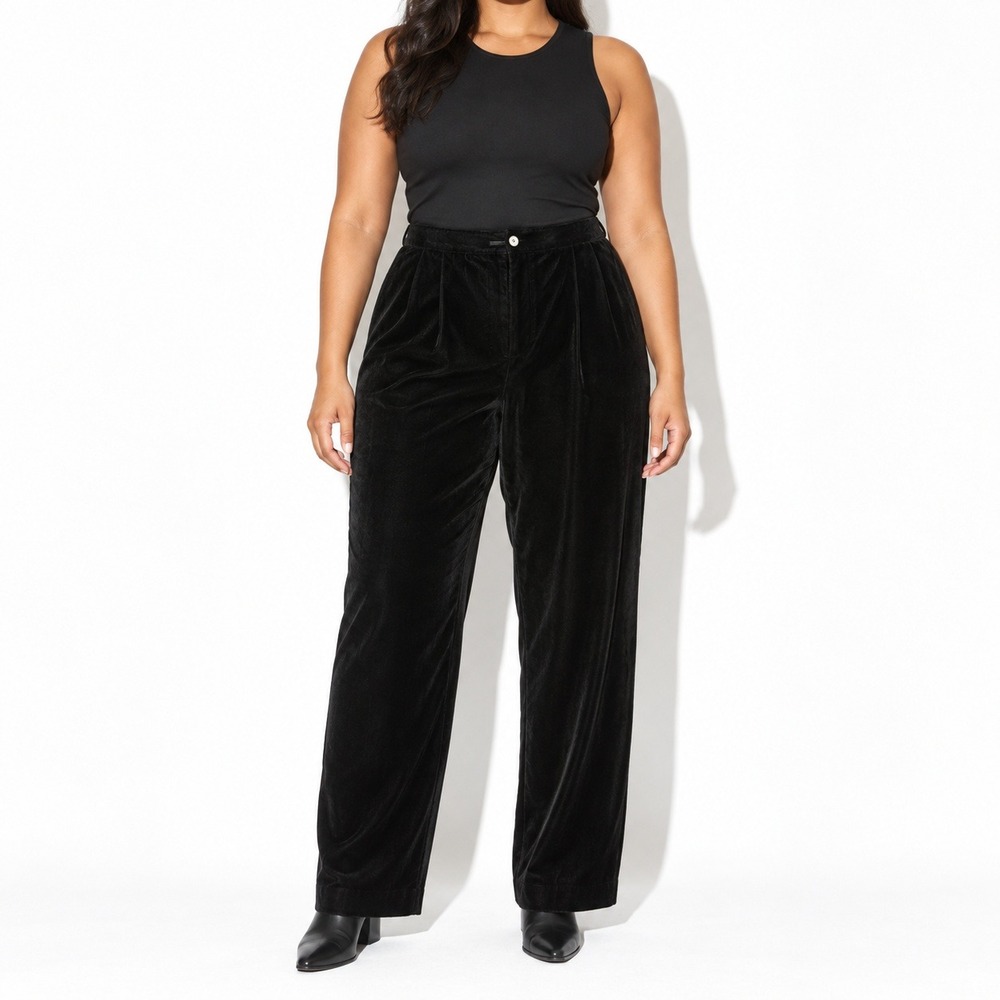 Liz Claiborne Velvet Pants Womens 12 Black High Waist Wide Straight Leg Vintage